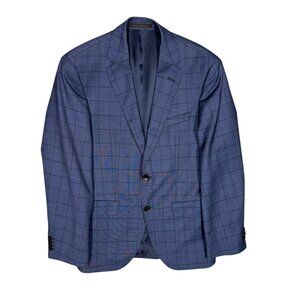 Hugo Boss Blazer Windowpane Blue 100s Wool Sport Coat Johnstons5/Lenon1 38 S